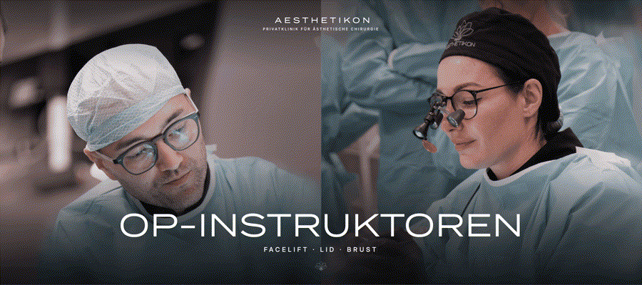 AESTHETIKON OP-Instruktoren – Facelift · Lid · Brust: Prof. Fischer und Prof. Kotsougiani-Fischer im Operationssaal